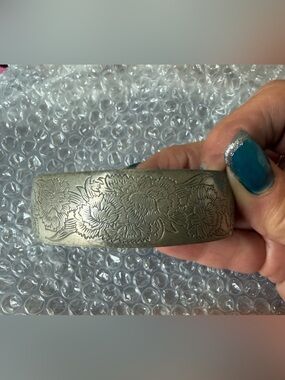 Vintage Kirk Steiff Engraved Floral Metal pewter Cuff Bracelet- Carnation